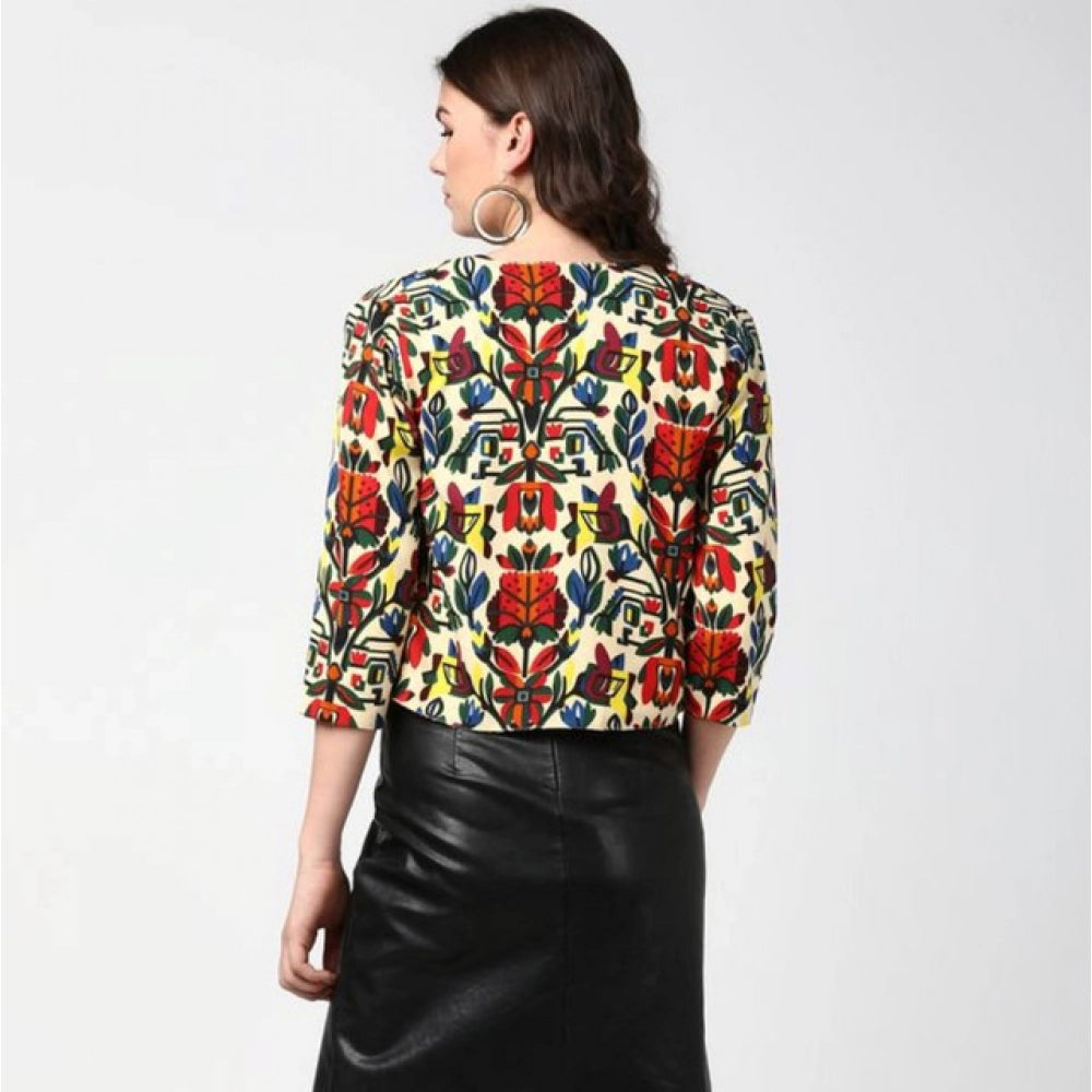 Generic Women's Polyester Floral 3-4th Sleeves Shrug (Multicolor)