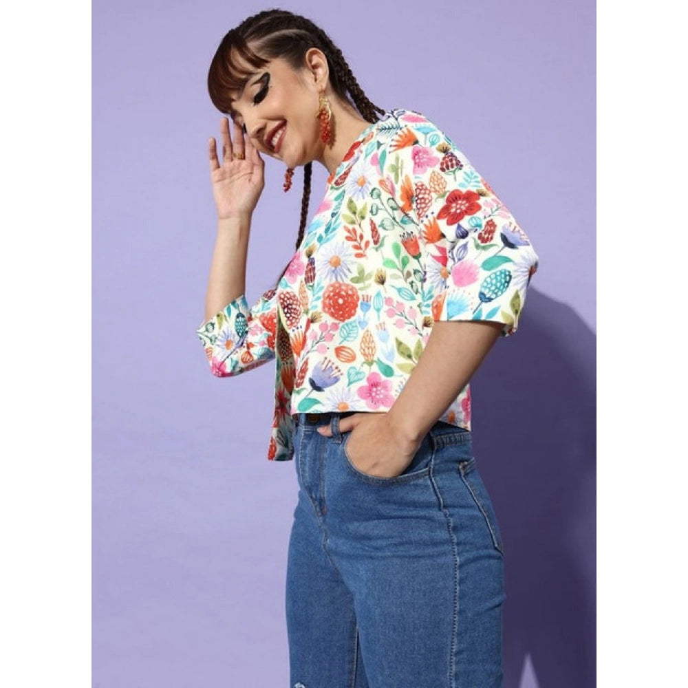 Generic Women's Polyester Floral 3-4th Sleeves Shrug (Multicolor)