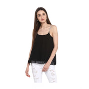 Women's Polyester Embellished Shoulder Straps Top - Black