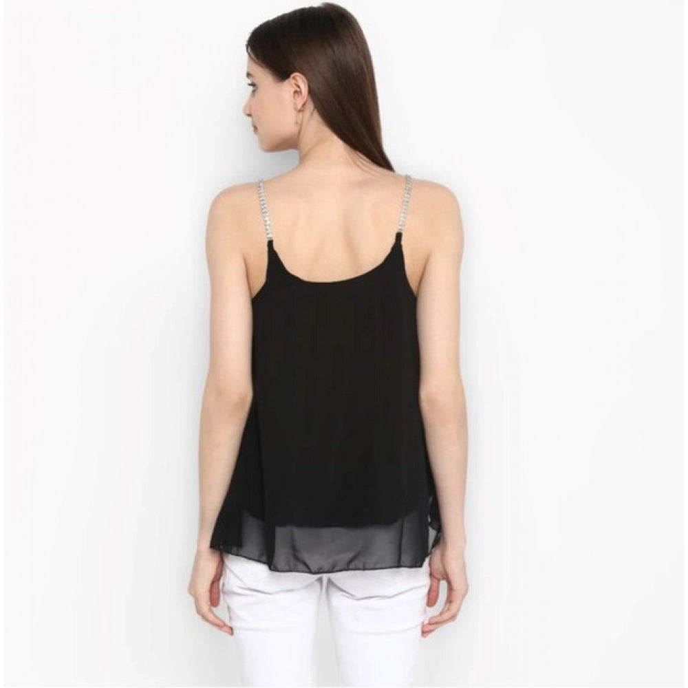 Women's Polyester Embellished Shoulder Straps Top - Black
