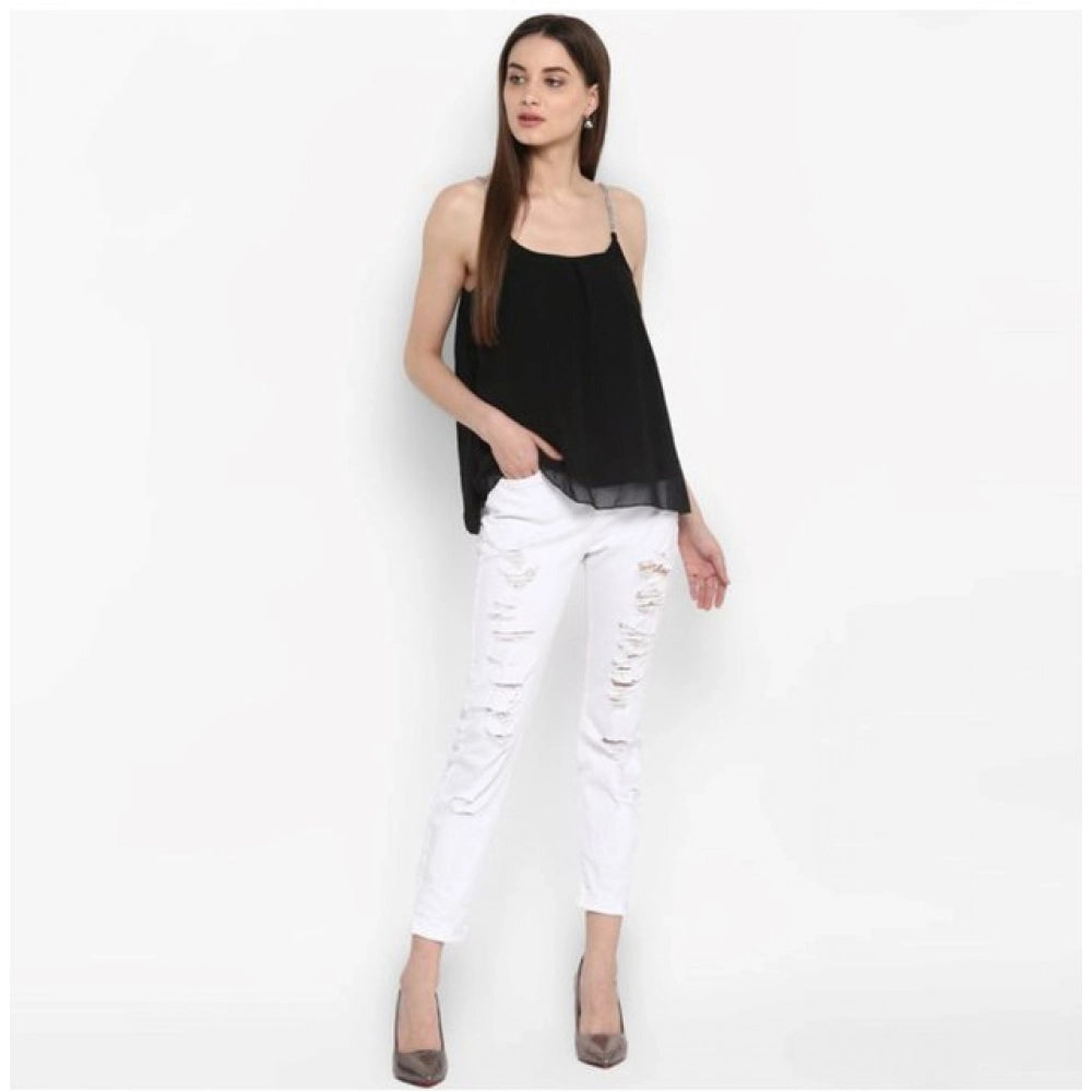 Women's Polyester Embellished Shoulder Straps Top - Black