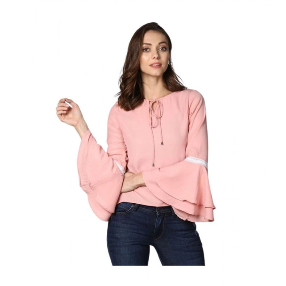 Women's Polyester Solid Bell Sleeve Top - Pink