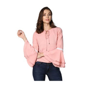 Women's Polyester Solid Bell Sleeve Top - Pink