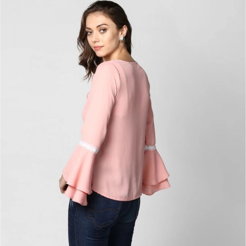 Women's Polyester Solid Bell Sleeve Top - Pink