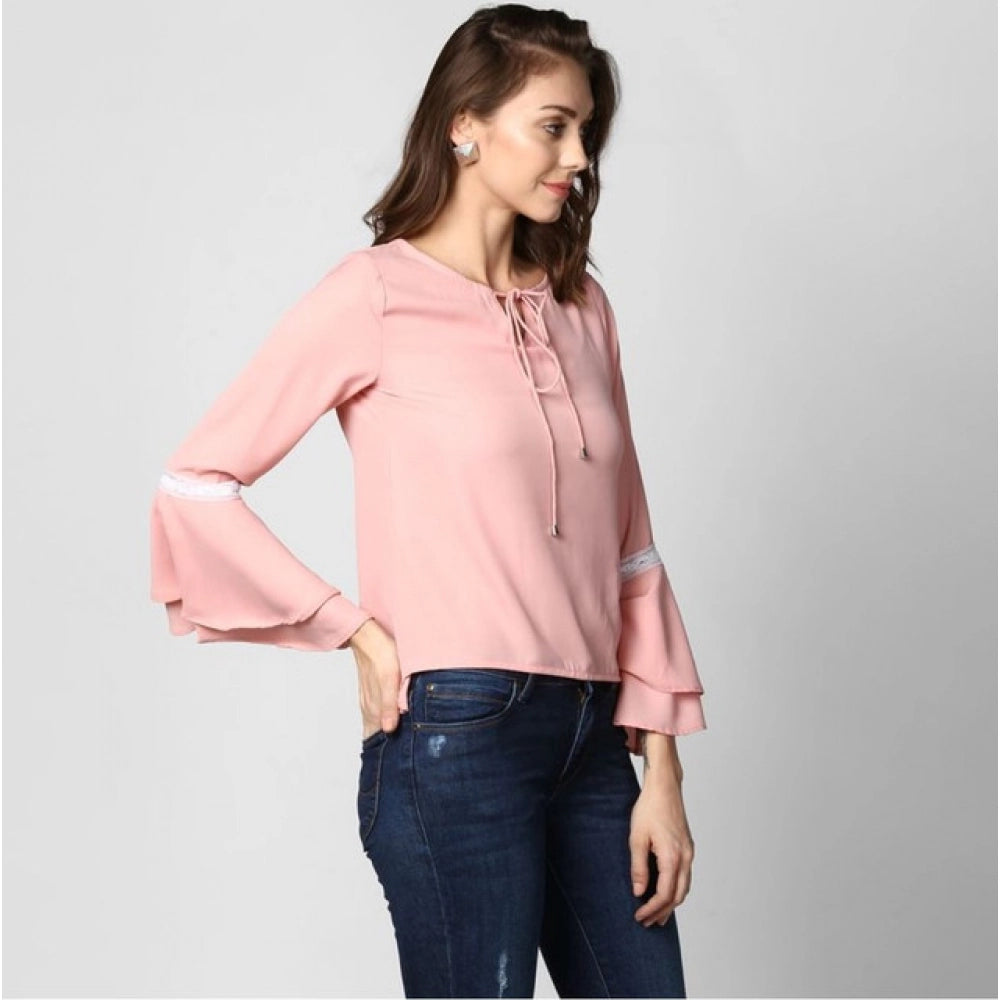 Women's Polyester Solid Bell Sleeve Top - Pink