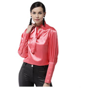 Women's Polyester Solid Long Sleeve Top - Coral