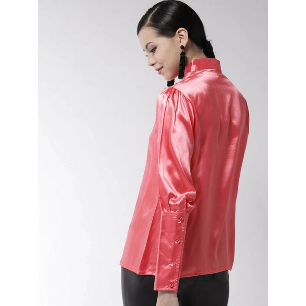 Women's Polyester Solid Long Sleeve Top - Coral