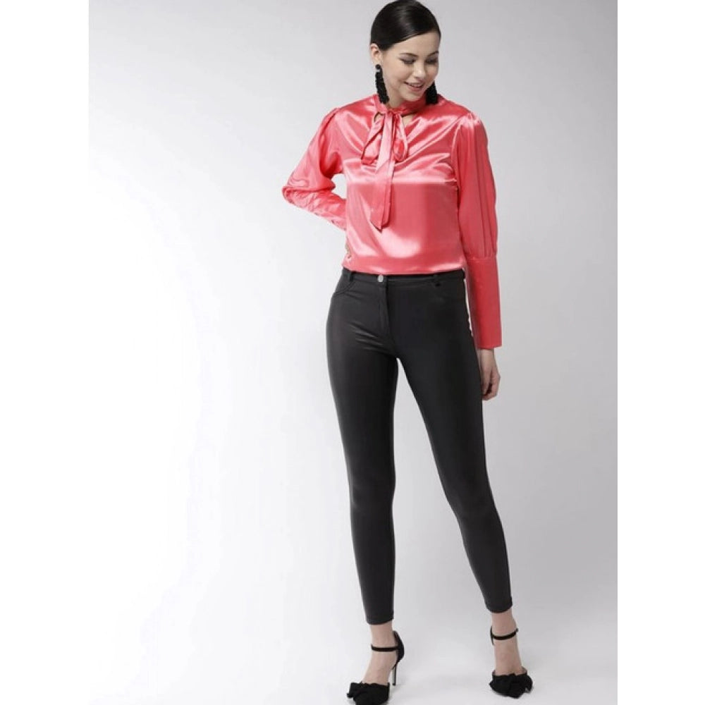 Women's Polyester Solid Long Sleeve Top - Coral