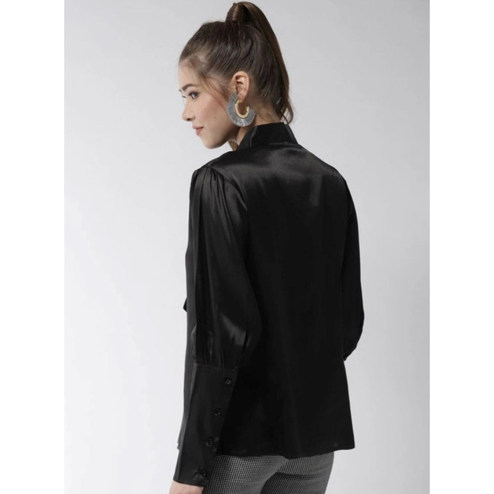 Women's Polyester Solid Long Sleeve Top - Black