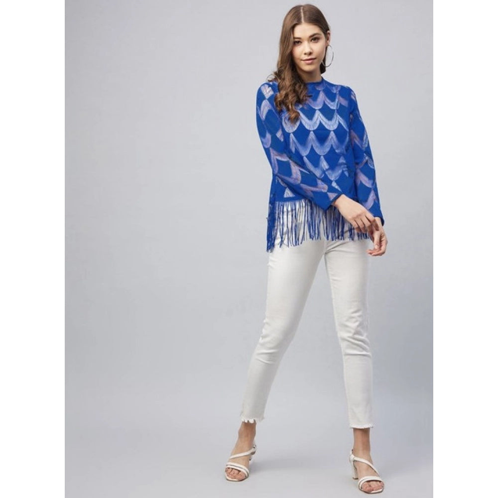 Women's Lace Self Design Long Sleeve Top - Blue