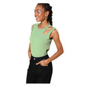 Women's Polyester Lycra Solid Sleeveless Top - Green