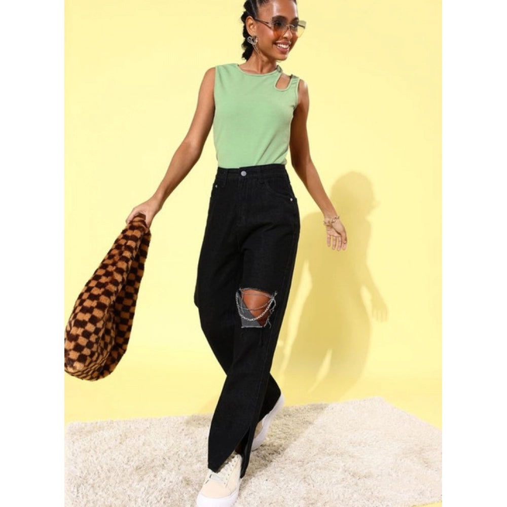 Women's Polyester Lycra Solid Sleeveless Top - Green