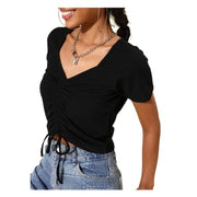 Women's Polyester Lycra Solid Short Sleeve Top - Black