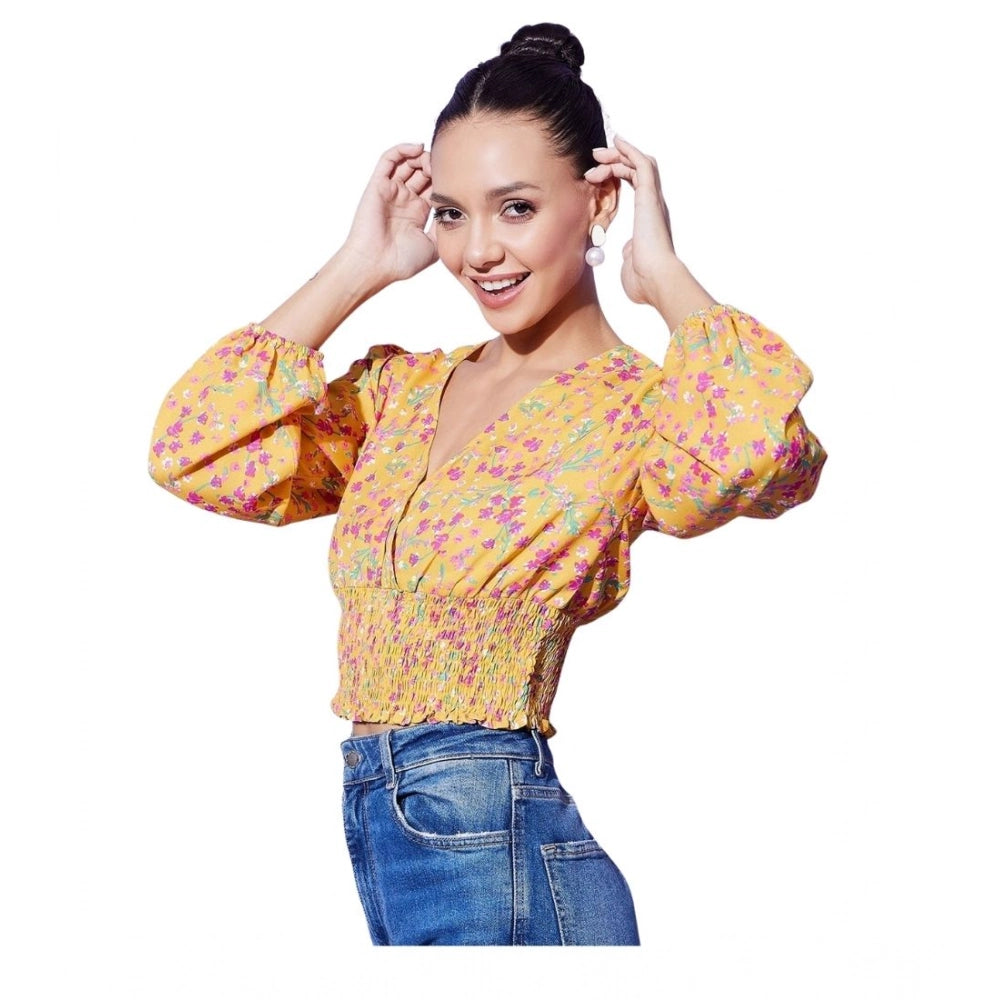 Women's Polyester Floral Long Sleeve Top - Multicolor