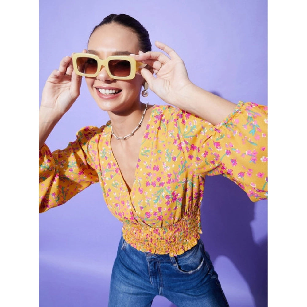 Women's Polyester Floral Long Sleeve Top - Multicolor