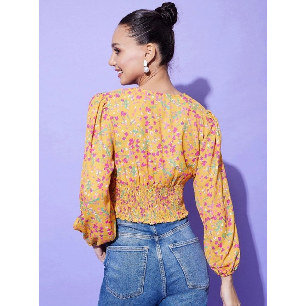 Women's Polyester Floral Long Sleeve Top - Multicolor