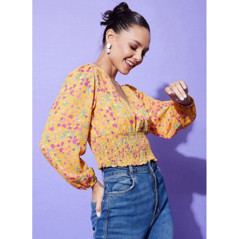 Women's Polyester Floral Long Sleeve Top - Multicolor