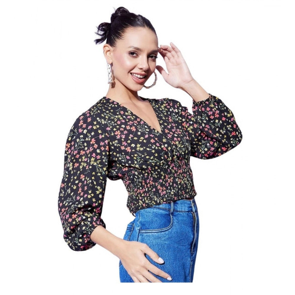 Women's Polyester Floral Long Sleeve Top - Multicolor