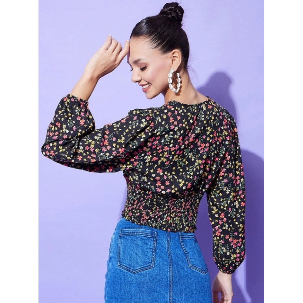 Women's Polyester Floral Long Sleeve Top - Multicolor
