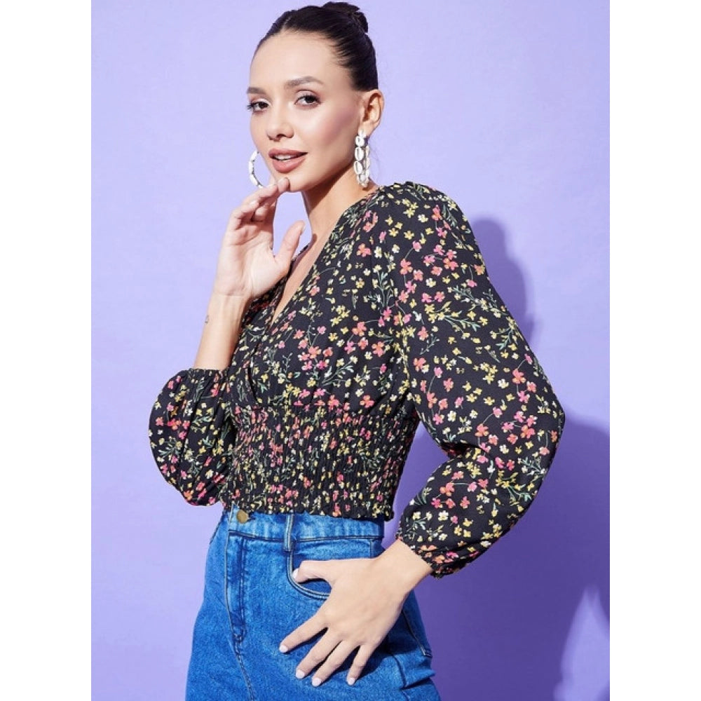 Women's Polyester Floral Long Sleeve Top - Multicolor