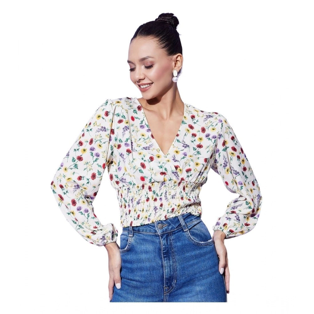 Women's Polyester Floral Long Sleeve Top - Multicolor