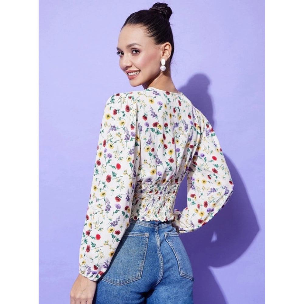 Women's Polyester Floral Long Sleeve Top - Multicolor