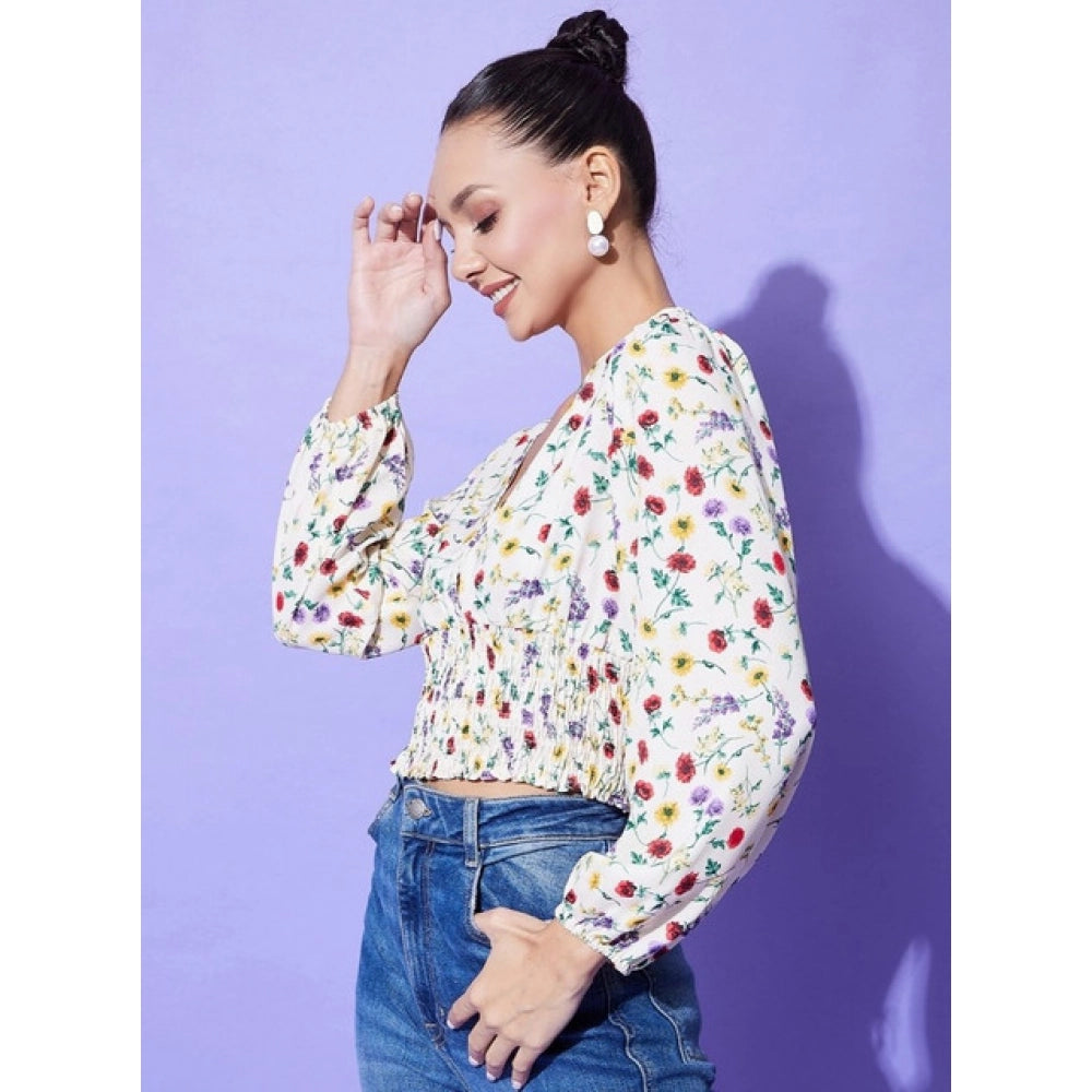 Women's Polyester Floral Long Sleeve Top - Multicolor