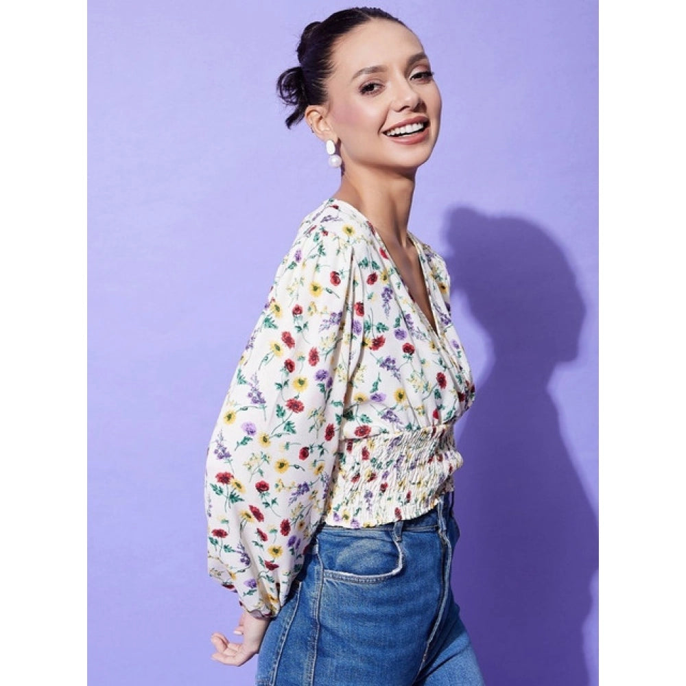 Women's Polyester Floral Long Sleeve Top - Multicolor