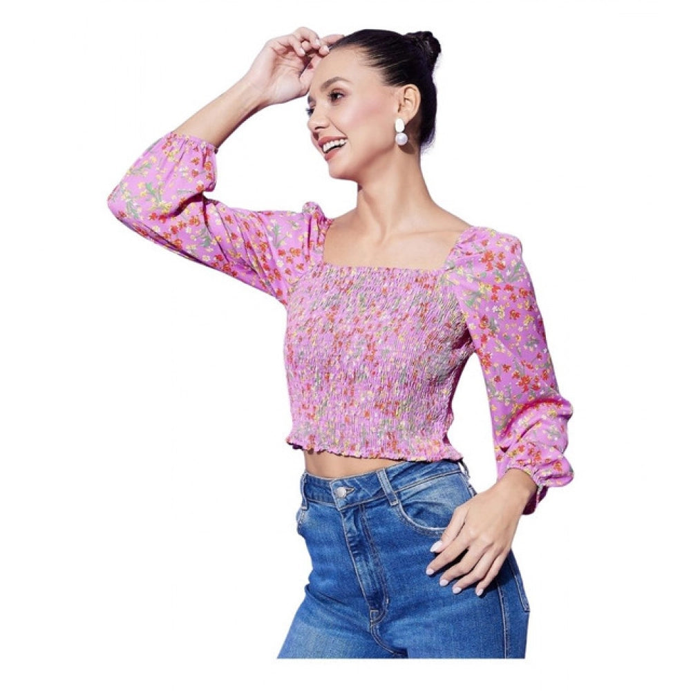 Women's Polyester Floral Long Sleeve Top - Multicolor