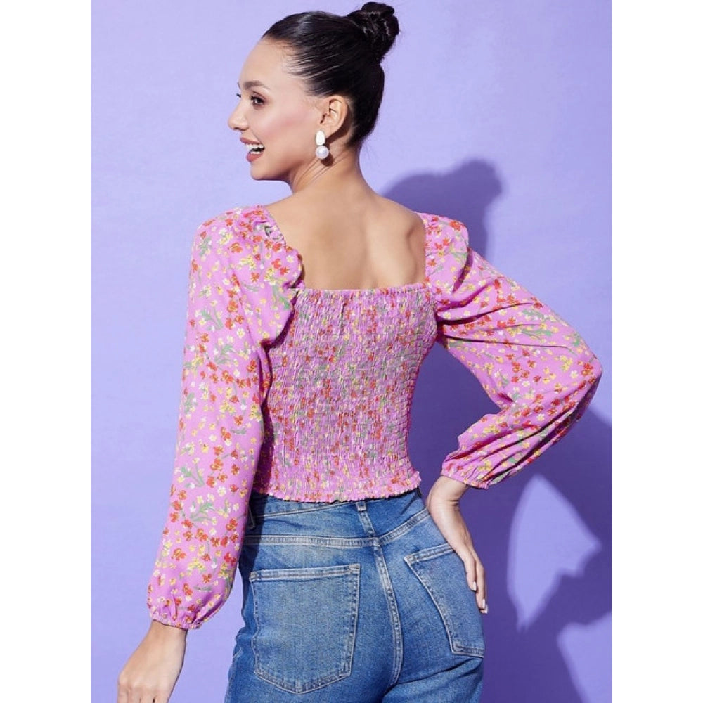 Women's Polyester Floral Long Sleeve Top - Multicolor