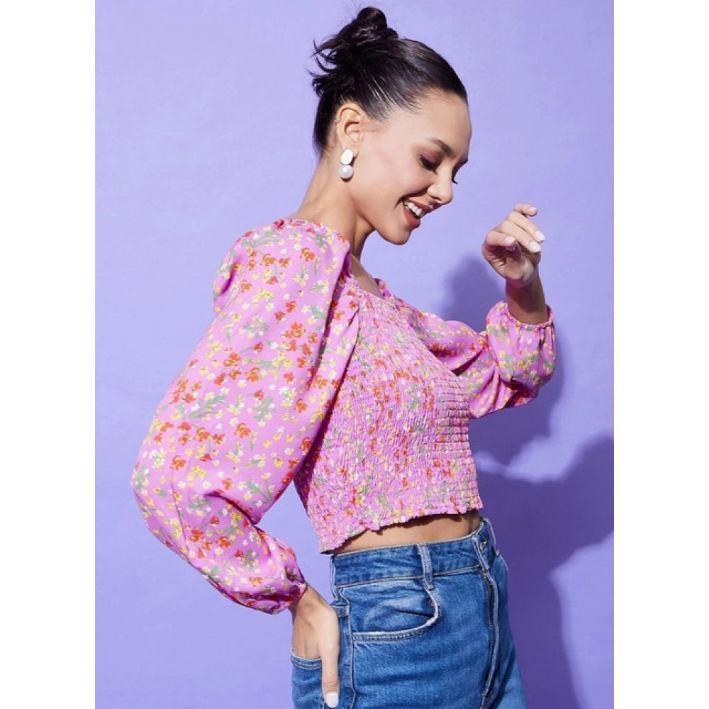 Women's Polyester Floral Long Sleeve Top - Multicolor