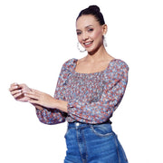 Women's Polyester Floral Long Sleeve Top - Multicolor