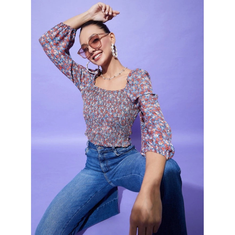 Women's Polyester Floral Long Sleeve Top - Multicolor