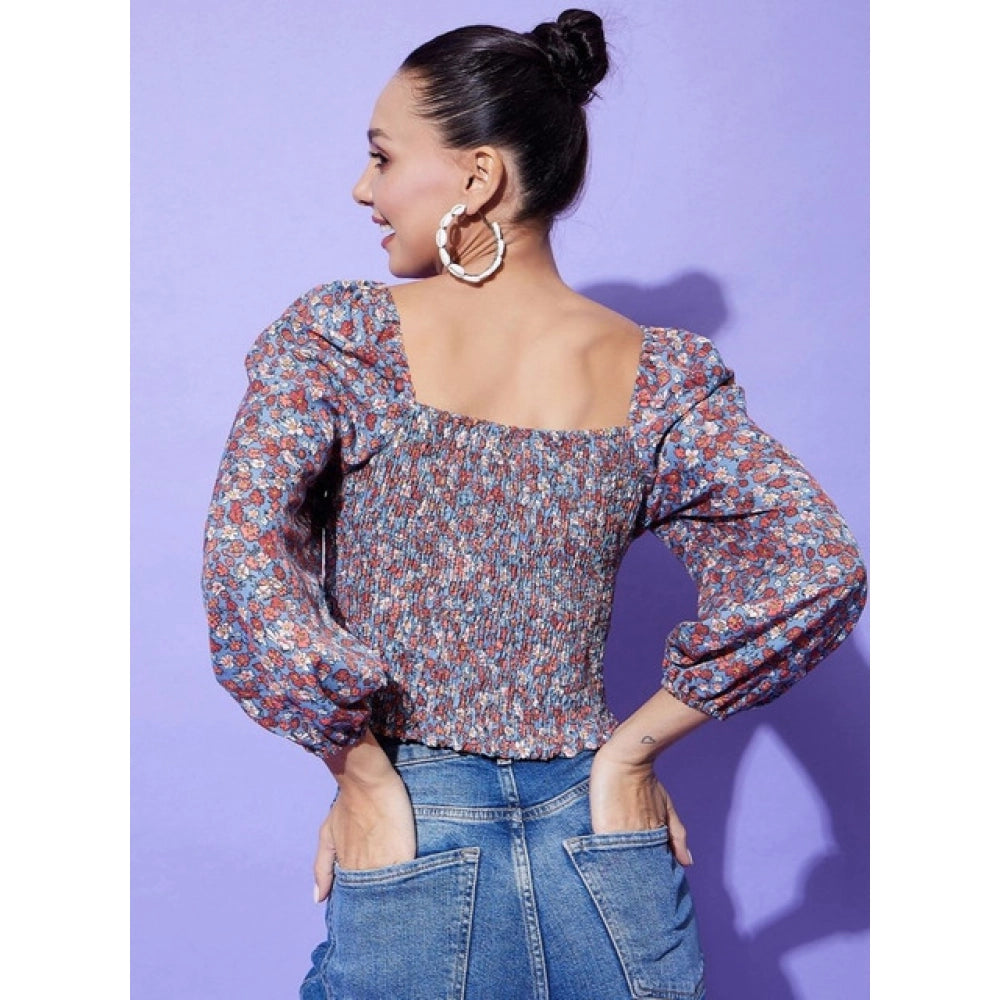 Women's Polyester Floral Long Sleeve Top - Multicolor