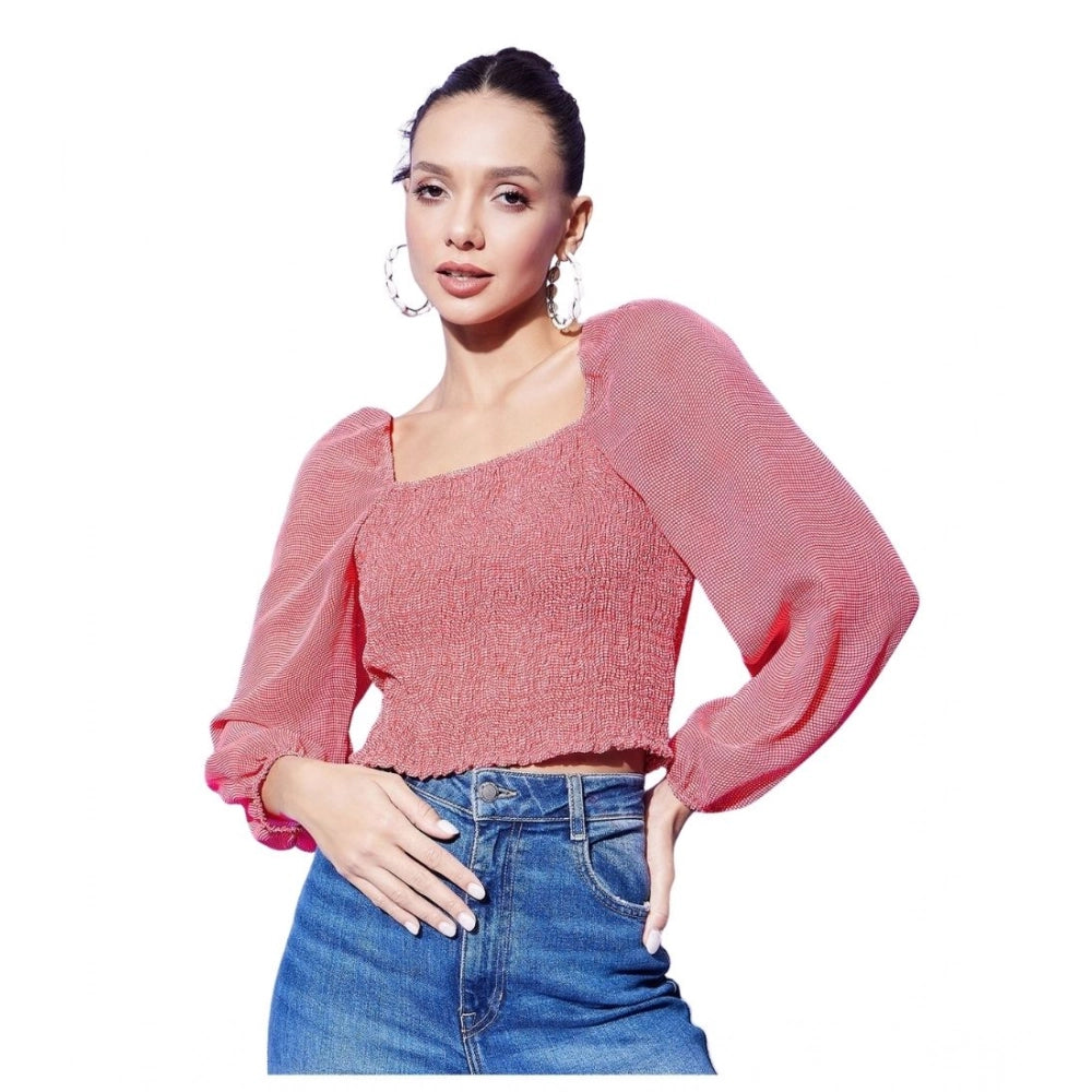 Women's Polyester Floral Long Sleeve Top - Red