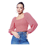 Women's Polyester Floral Long Sleeve Top - Red