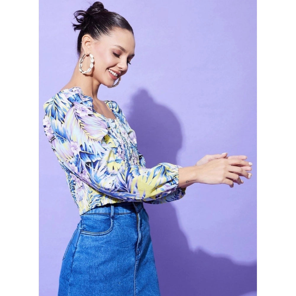 Women's Polyester Floral Long Sleeve Top - Multicolor