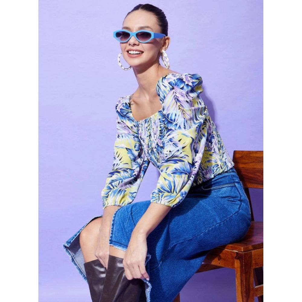 Women's Polyester Floral Long Sleeve Top - Multicolor