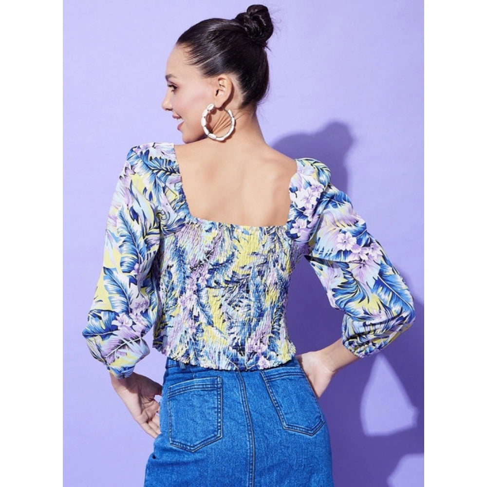 Women's Polyester Floral Long Sleeve Top - Multicolor