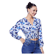 Women's Polyester Floral Long Sleeve Top - Blue
