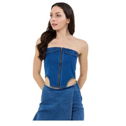 Women's Denim Lycra Solid Sleeveless Top - Blue