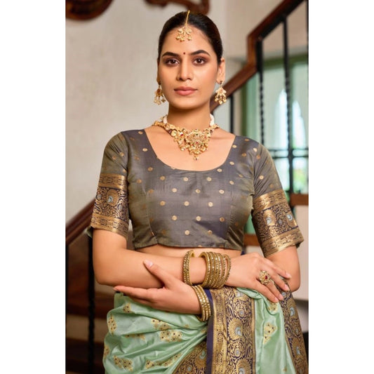 Women's Silk Blend Booti Work Ready to wear Saree With Unstitched Blouse 5.5m (SeaGreen)