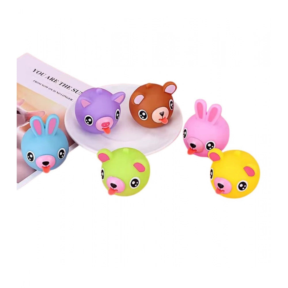 Pack Of 5 Rubber-PVC Animal Faces Squishy Squeeze Stress Balls (Multicolor) kids toys for kids 3+ years