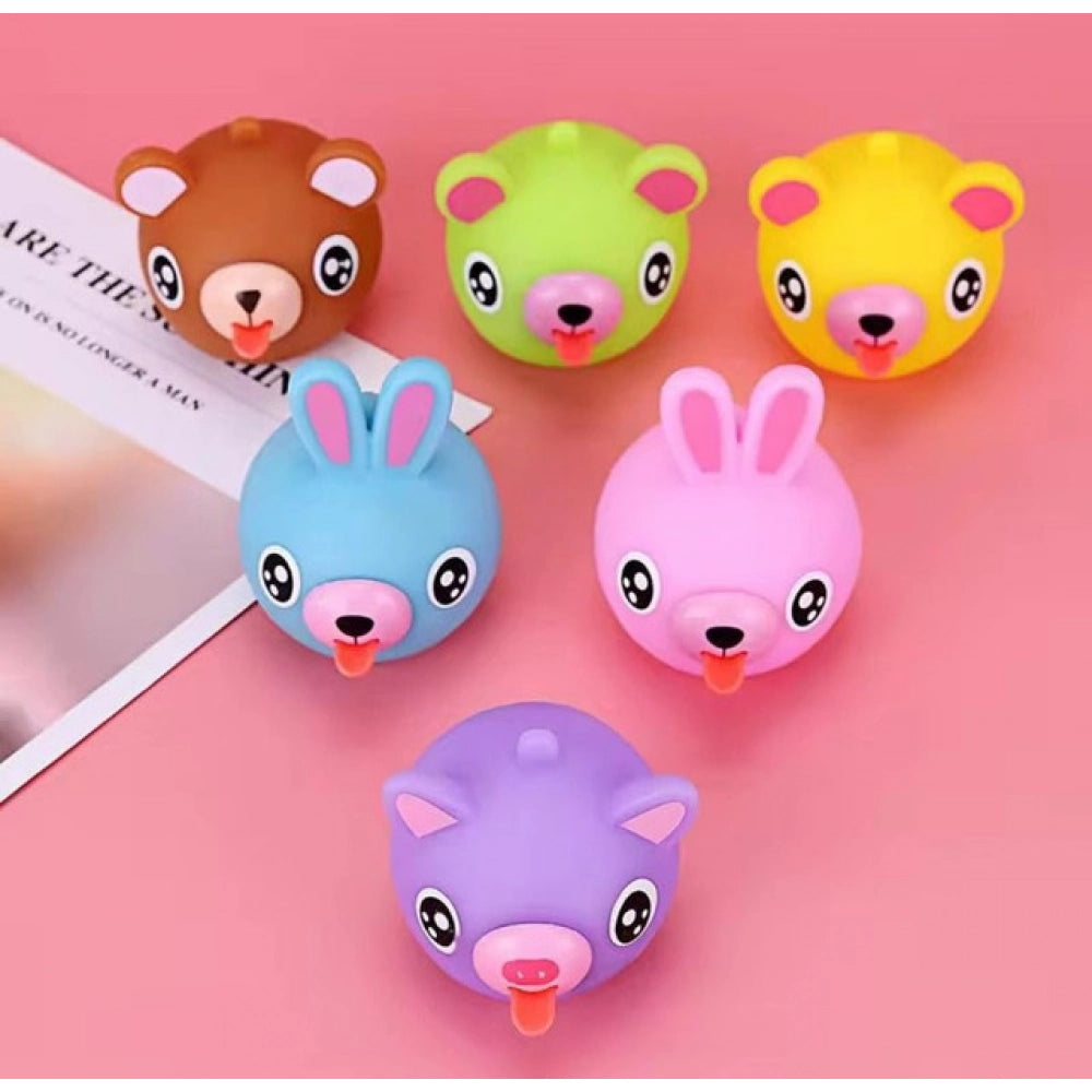 Pack Of 5 Rubber-PVC Animal Faces Squishy Squeeze Stress Balls (Multicolor) kids toys for kids 3+ years