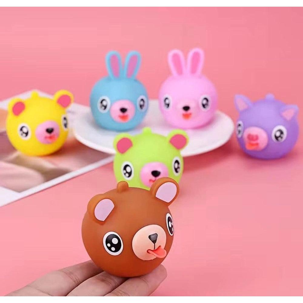 Pack Of 5 Rubber-PVC Animal Faces Squishy Squeeze Stress Balls (Multicolor) kids toys for kids 3+ years