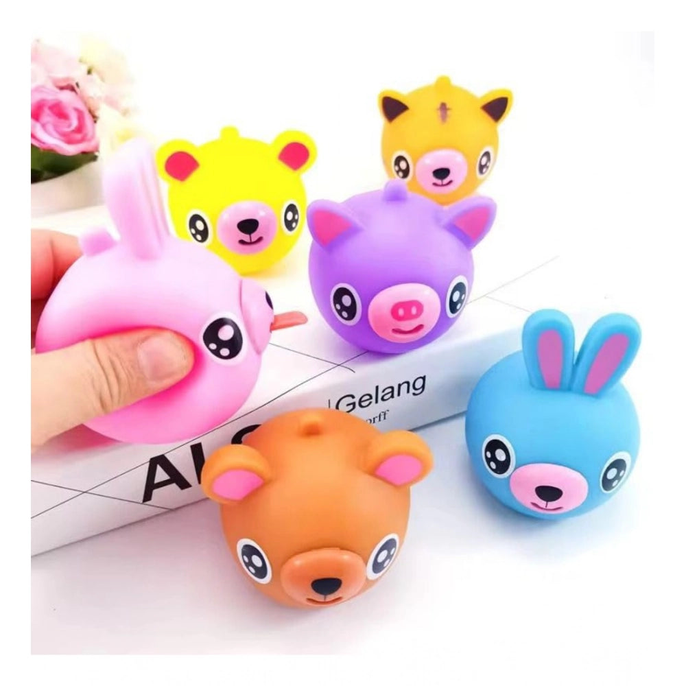 Pack Of 5 Rubber-PVC Animal Faces Squishy Squeeze Stress Balls (Multicolor) kids toys for kids 3+ years