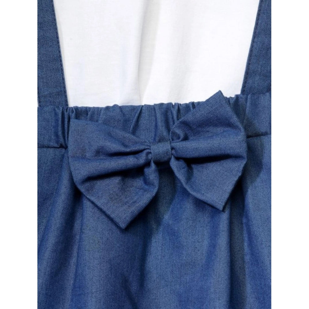 Girl's Denim Embellished Sleeveless Skirt with inner - Dark Blue