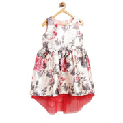 Girl's Polyester &amp; Net Inset Sleeveless Dress with Net Inset - Off White