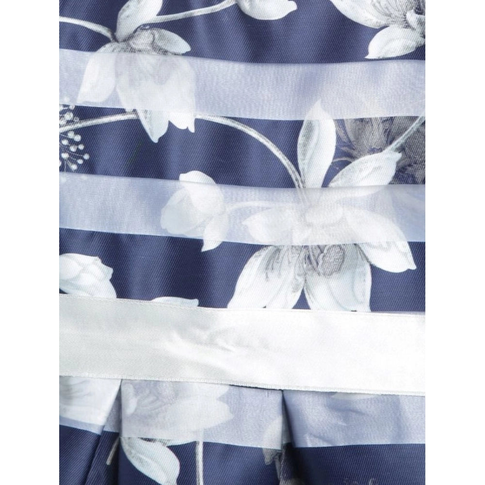 Girl's Polyester Striped Sleeveless Dress - Navy Blue