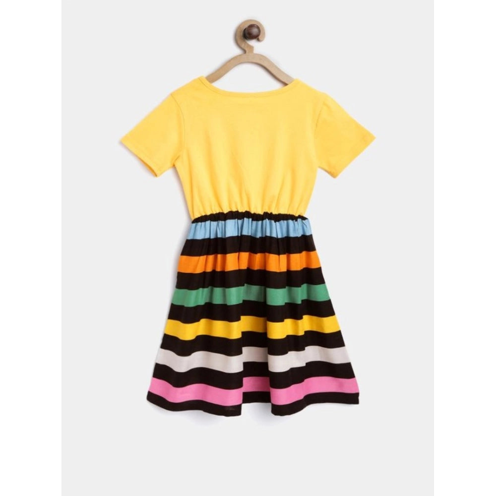 Girl's Cotton Striped Short Sleeve Dress - Multicolor